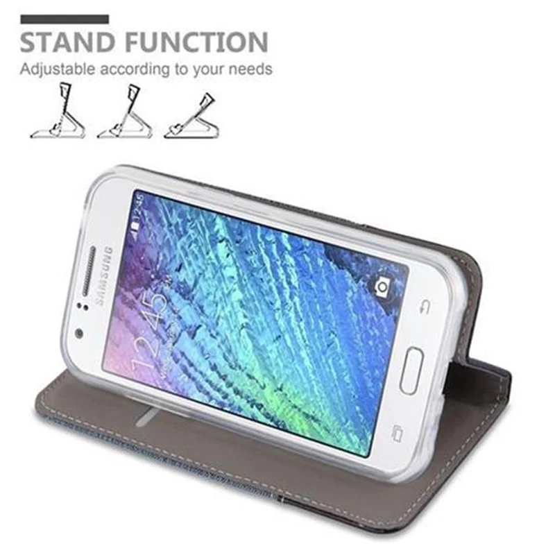 Cadorabo Hülle kompatibel mit Samsung Galaxy J1 2015 Schutzhülle mit Magnetverschluss, Standfunktion und Kartenfach