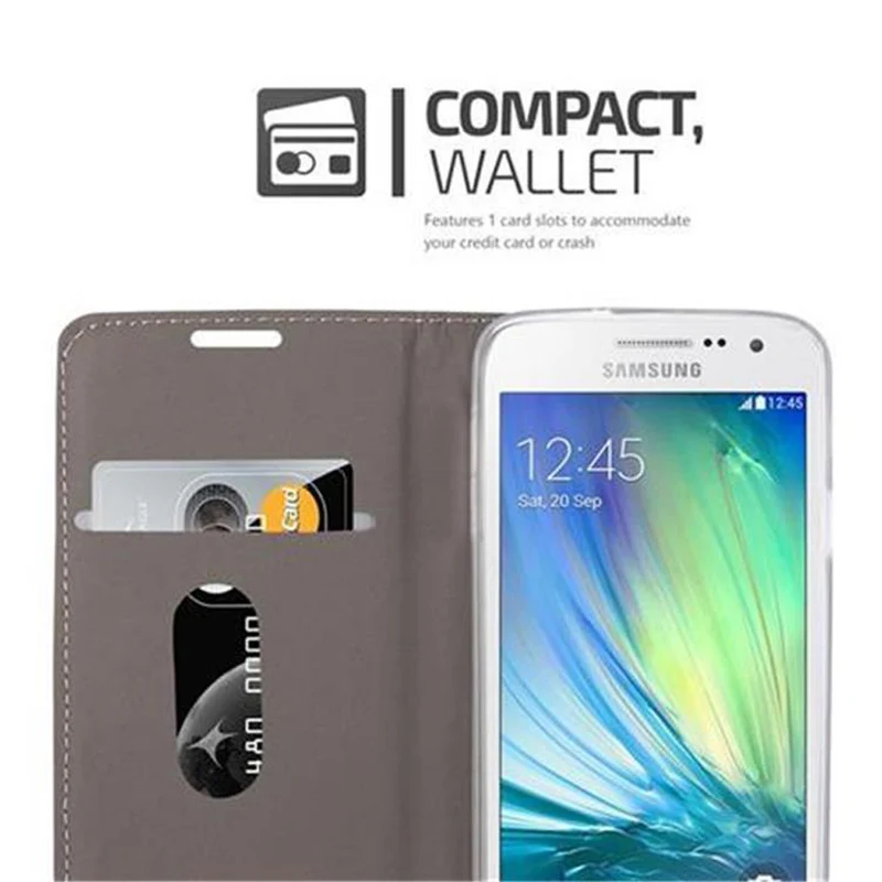 Cadorabo Hülle kompatibel mit Samsung Galaxy A3 2015 Schutzhülle mit Magnetverschluss, Standfunktion und Kartenfach