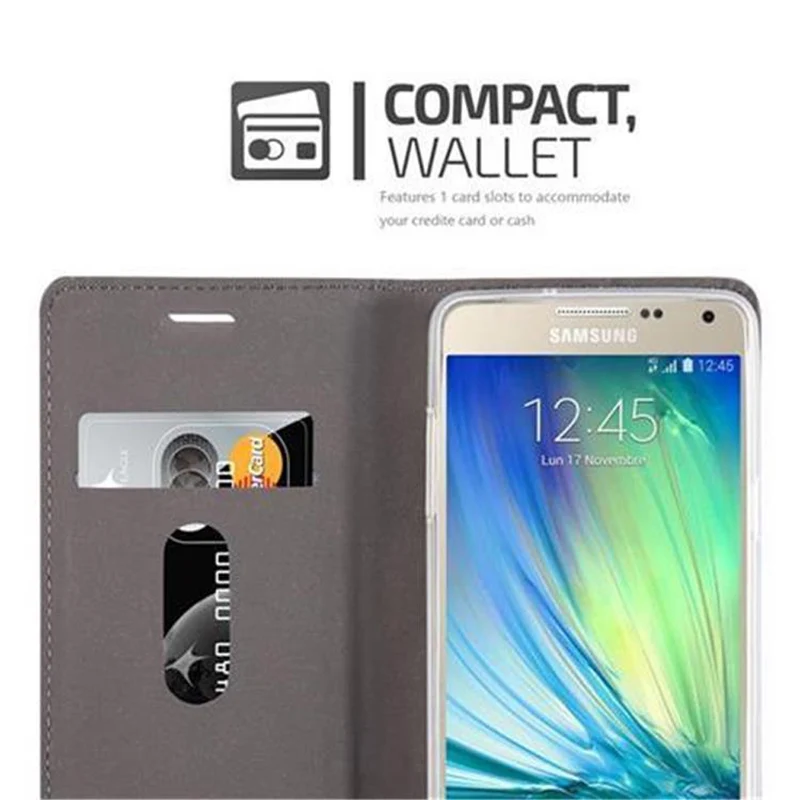 Cadorabo Hülle kompatibel mit Samsung Galaxy A3 2015 Schutzhülle mit Magnetverschluss, Standfunktion und Kartenfach