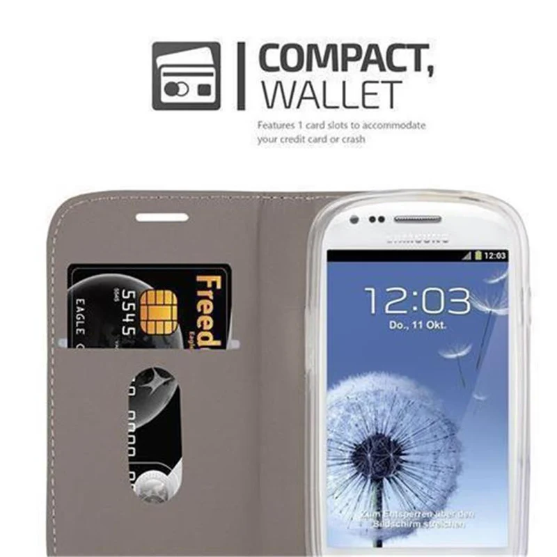 Cadorabo Hülle kompatibel mit Samsung Galaxy S3 MINI Schutzhülle mit Magnetverschluss, Standfunktion und Kartenfach