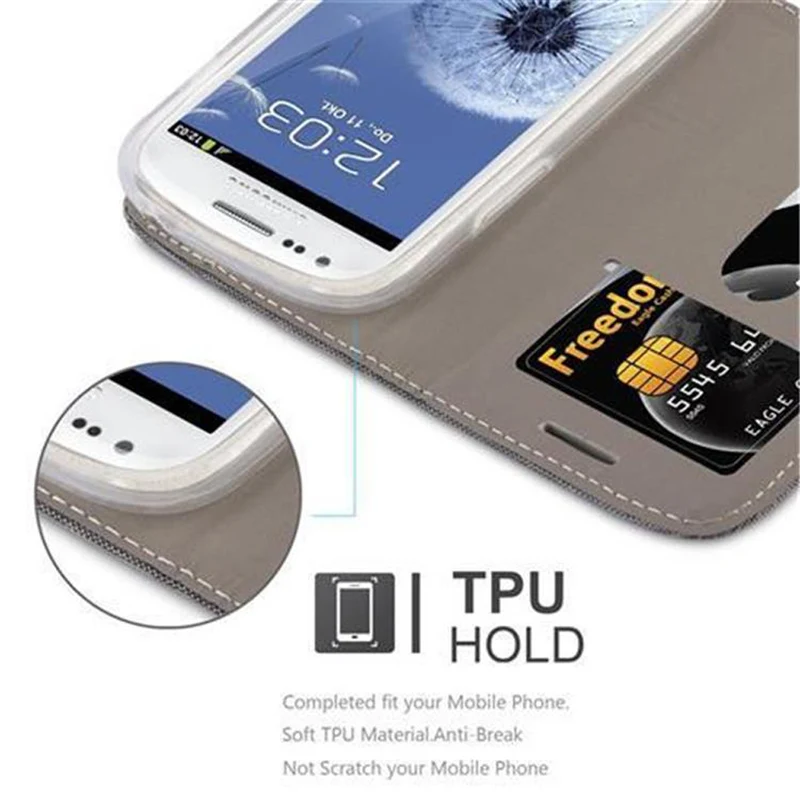 Cadorabo Hülle kompatibel mit Samsung Galaxy S3 MINI Schutzhülle mit Magnetverschluss, Standfunktion und Kartenfach