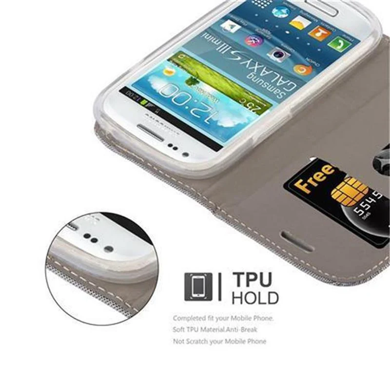 Cadorabo Hülle kompatibel mit Samsung Galaxy S3 MINI Schutzhülle mit Magnetverschluss, Standfunktion und Kartenfach