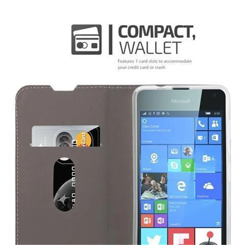 Cadorabo Hülle kompatibel mit Nokia Lumia 650 Schutzhülle mit Magnetverschluss, Standfunktion und Kartenfach