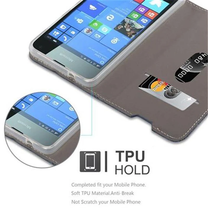 Cadorabo Hülle kompatibel mit Nokia Lumia 650 Schutzhülle mit Magnetverschluss, Standfunktion und Kartenfach