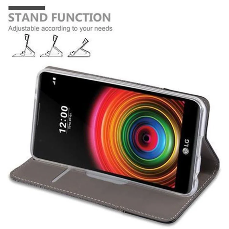 Cadorabo Hülle kompatibel mit LG X POWER Schutzhülle mit Magnetverschluss, Standfunktion und Kartenfach
