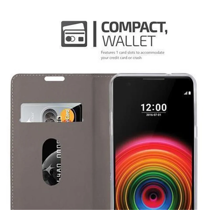 Cadorabo Hülle kompatibel mit LG X POWER Schutzhülle mit Magnetverschluss, Standfunktion und Kartenfach