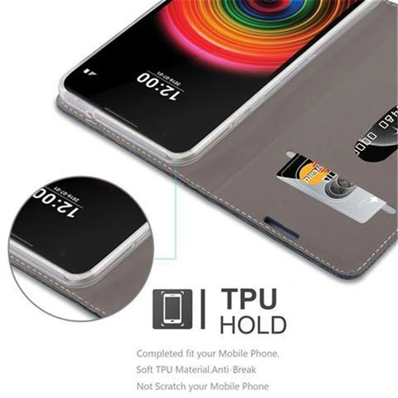 Cadorabo Hülle kompatibel mit LG X POWER Schutzhülle mit Magnetverschluss, Standfunktion und Kartenfach