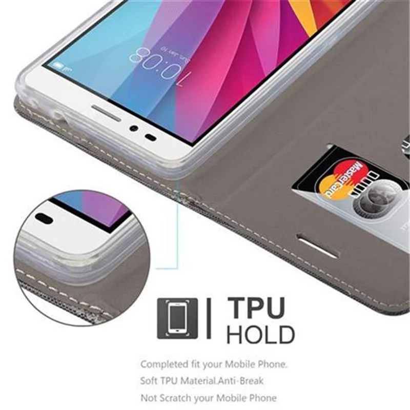 Cadorabo Hülle kompatibel mit Honor 5X / Play 5X / Huawei GR5 2016 Schutzhülle mit Magnetverschluss, Standfunktion und Kartenfach