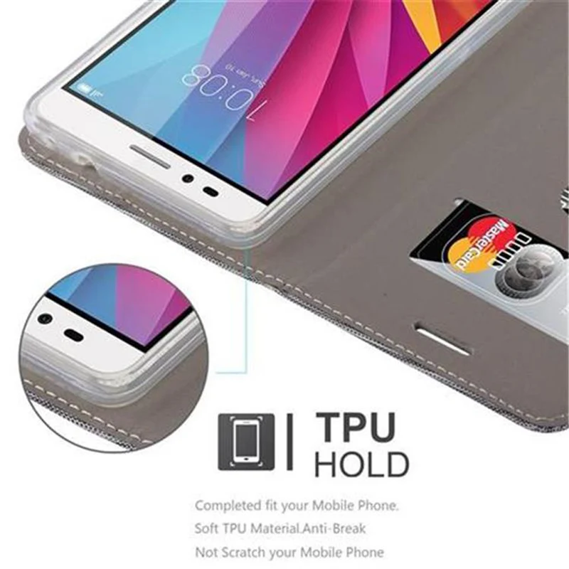 Cadorabo Hülle kompatibel mit Honor 5X / Play 5X / Huawei GR5 2016 Schutzhülle mit Magnetverschluss, Standfunktion und Kartenfach