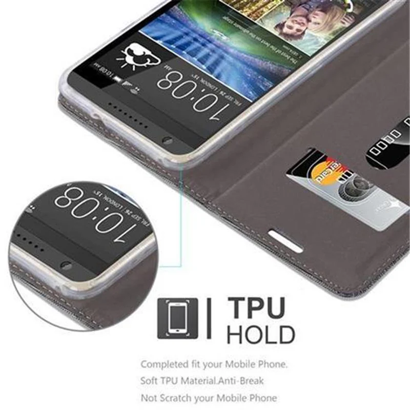 Cadorabo Hülle kompatibel mit HTC Desire 820 Schutzhülle mit Magnetverschluss, Standfunktion und Kartenfach