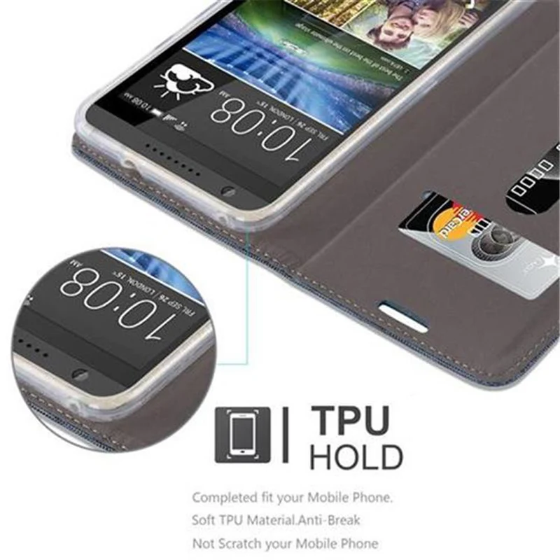 Cadorabo Hülle kompatibel mit HTC Desire 820 Schutzhülle mit Magnetverschluss, Standfunktion und Kartenfach
