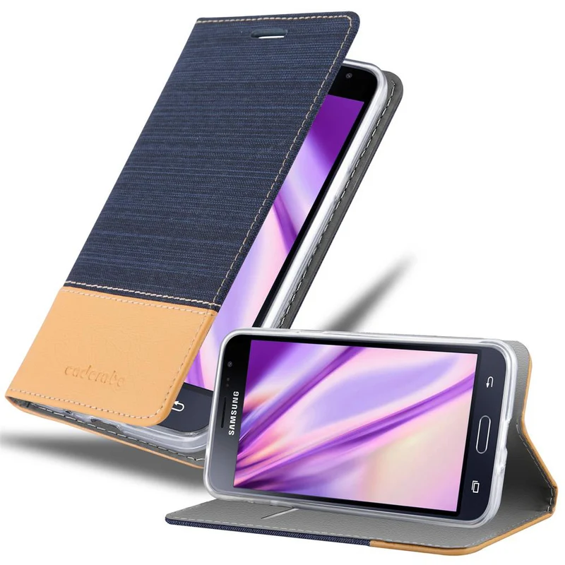 Cadorabo Hülle kompatibel mit Samsung Galaxy J3 2016 Schutzhülle mit Magnetverschluss, Standfunktion und Kartenfach