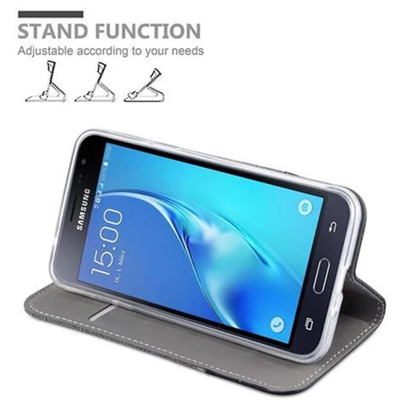 Cadorabo Hülle kompatibel mit Samsung Galaxy J3 2016 Schutzhülle mit Magnetverschluss, Standfunktion und Kartenfach