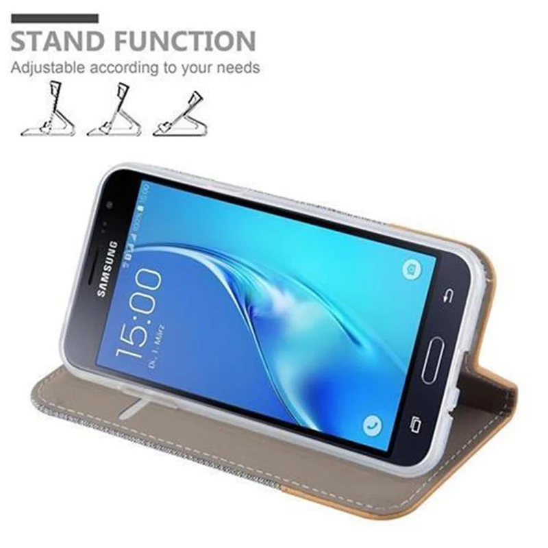 Cadorabo Hülle kompatibel mit Samsung Galaxy J3 2016 Schutzhülle mit Magnetverschluss, Standfunktion und Kartenfach