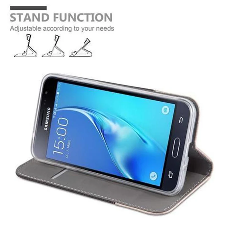 Cadorabo Hülle kompatibel mit Samsung Galaxy J3 2016 Schutzhülle mit Magnetverschluss, Standfunktion und Kartenfach