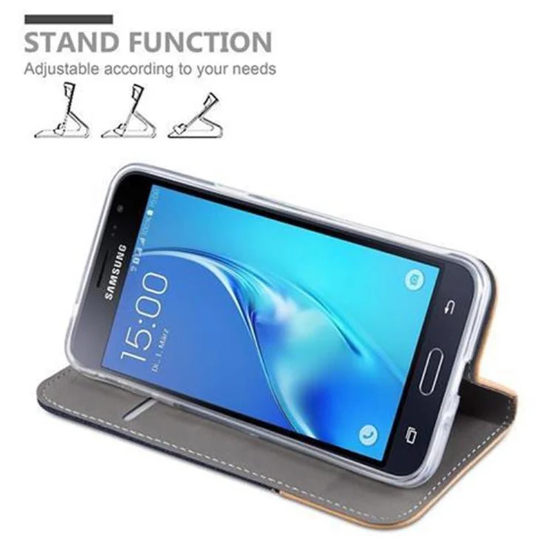 Cadorabo Hülle kompatibel mit Samsung Galaxy J3 2016 Schutzhülle mit Magnetverschluss, Standfunktion und Kartenfach