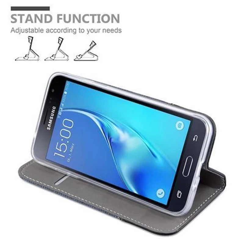 Cadorabo Hülle kompatibel mit Samsung Galaxy J3 2016 Schutzhülle mit Magnetverschluss, Standfunktion und Kartenfach