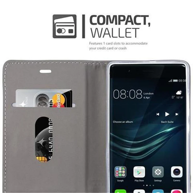 Cadorabo Hülle kompatibel mit Huawei P9 Schutzhülle mit Magnetverschluss, Standfunktion und Kartenfach
