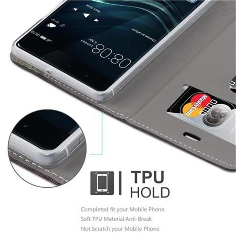 Cadorabo Hülle kompatibel mit Huawei P9 Schutzhülle mit Magnetverschluss, Standfunktion und Kartenfach
