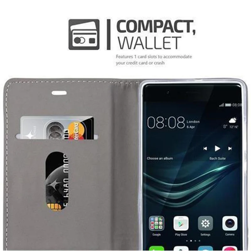 Cadorabo Hülle kompatibel mit Huawei P9 Schutzhülle mit Magnetverschluss, Standfunktion und Kartenfach