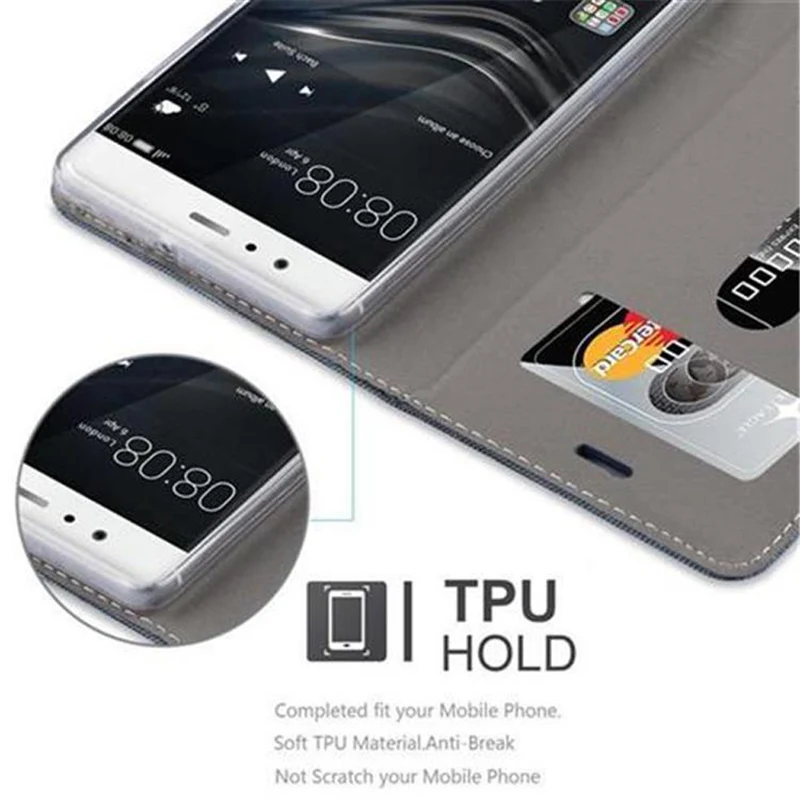 Cadorabo Hülle kompatibel mit Huawei P9 Schutzhülle mit Magnetverschluss, Standfunktion und Kartenfach
