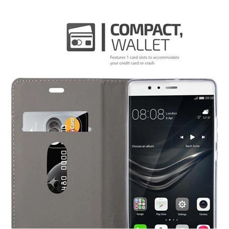 Cadorabo Hülle kompatibel mit Huawei P9 Schutzhülle mit Magnetverschluss, Standfunktion und Kartenfach