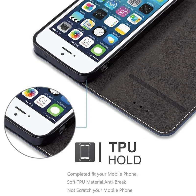 Cadorabo Hülle kompatibel mit Apple iPhone 5 / 5S / SE 2016 Schutzhülle mit Magnetverschluss, Standfunktion und Kartenfach