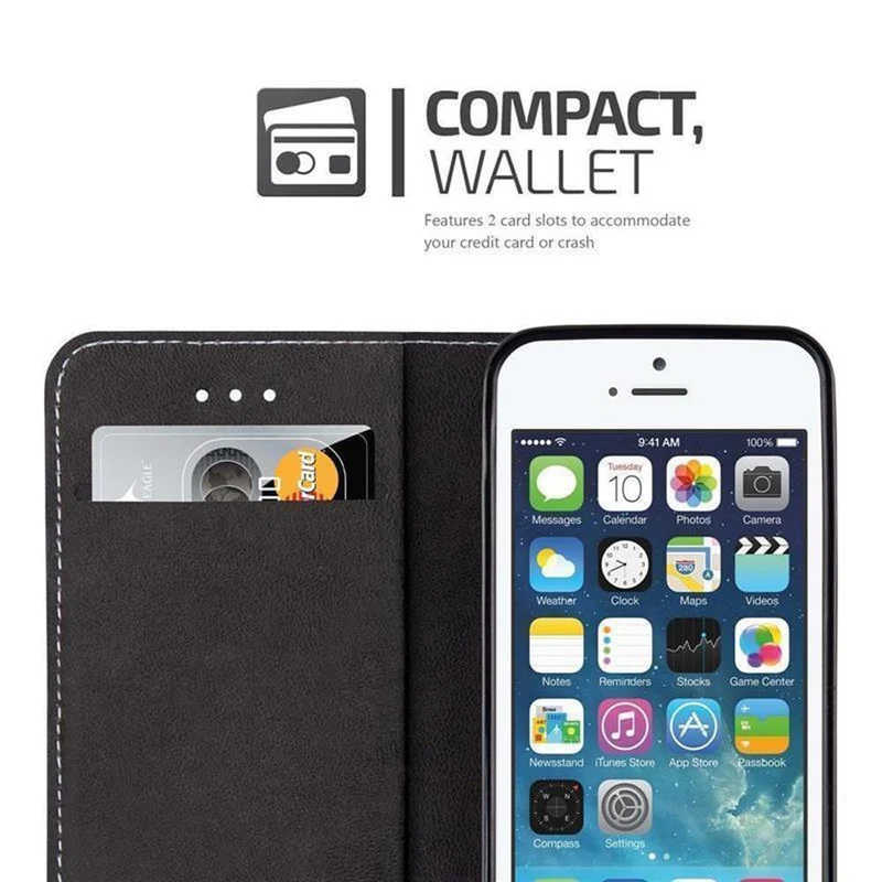 Cadorabo Hülle kompatibel mit Apple iPhone 5 / 5S / SE 2016 Schutzhülle mit Magnetverschluss, Standfunktion und Kartenfach