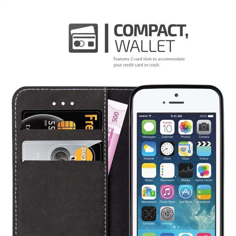 Cadorabo Hülle kompatibel mit Apple iPhone 5 / 5S / SE 2016 Schutzhülle mit Magnetverschluss, Standfunktion und Kartenfach