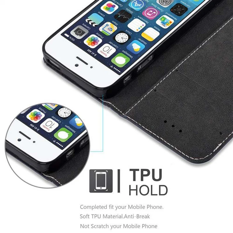 Cadorabo Hülle kompatibel mit Apple iPhone 5 / 5S / SE 2016 Schutzhülle mit Magnetverschluss, Standfunktion und Kartenfach