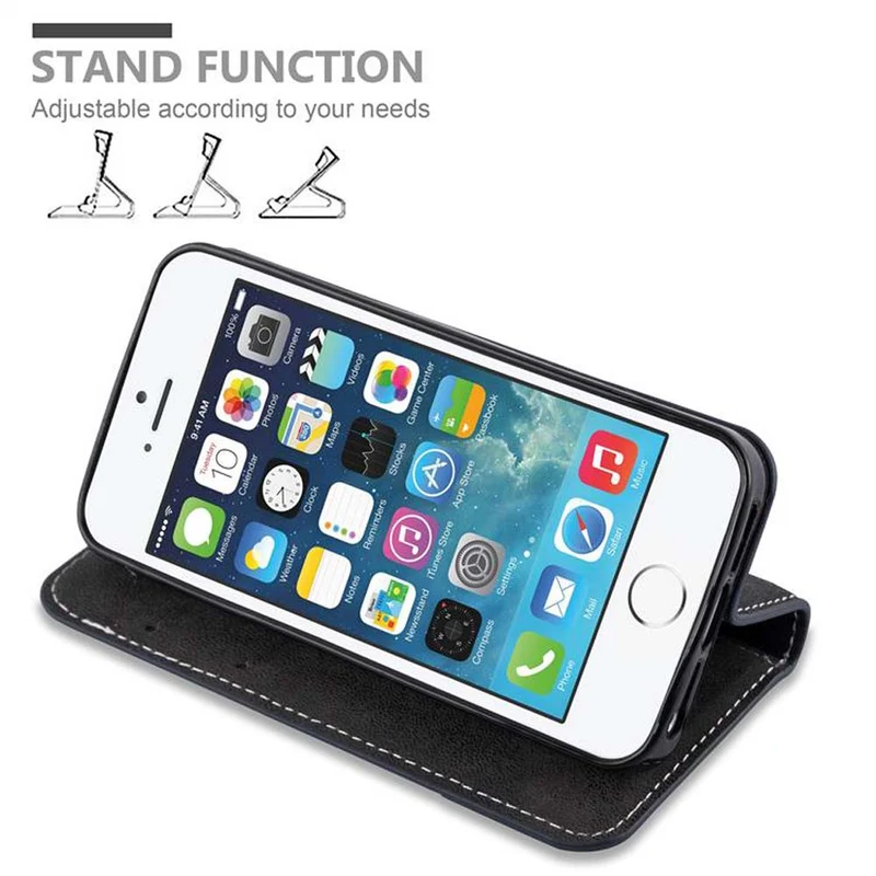 Cadorabo Hülle kompatibel mit Apple iPhone 5 / 5S / SE 2016 Schutzhülle mit Magnetverschluss, Standfunktion und Kartenfach