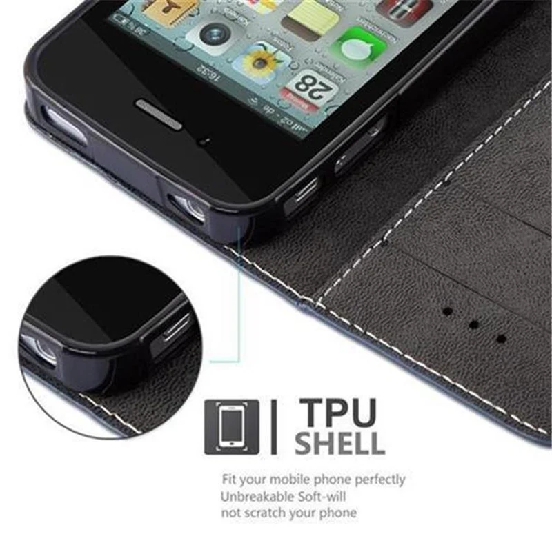Cadorabo Hülle kompatibel mit Apple iPhone 4 / 4S Schutzhülle mit Magnetverschluss, Standfunktion und Kartenfach