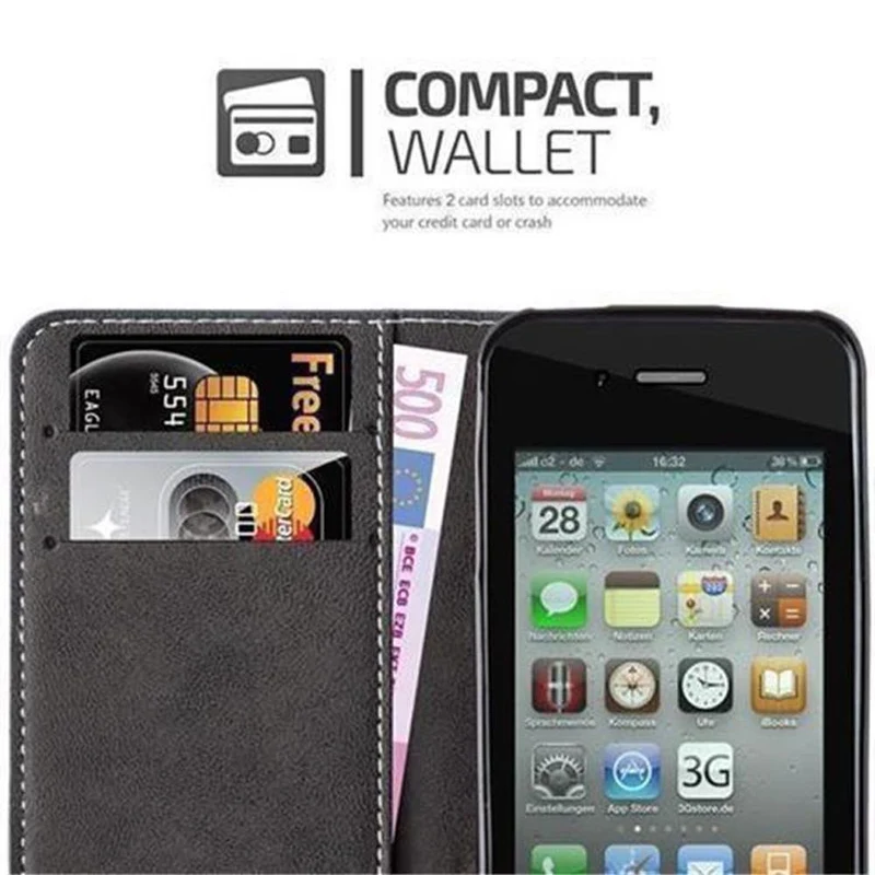 Cadorabo Hülle kompatibel mit Apple iPhone 4 / 4S Schutzhülle mit Magnetverschluss, Standfunktion und Kartenfach