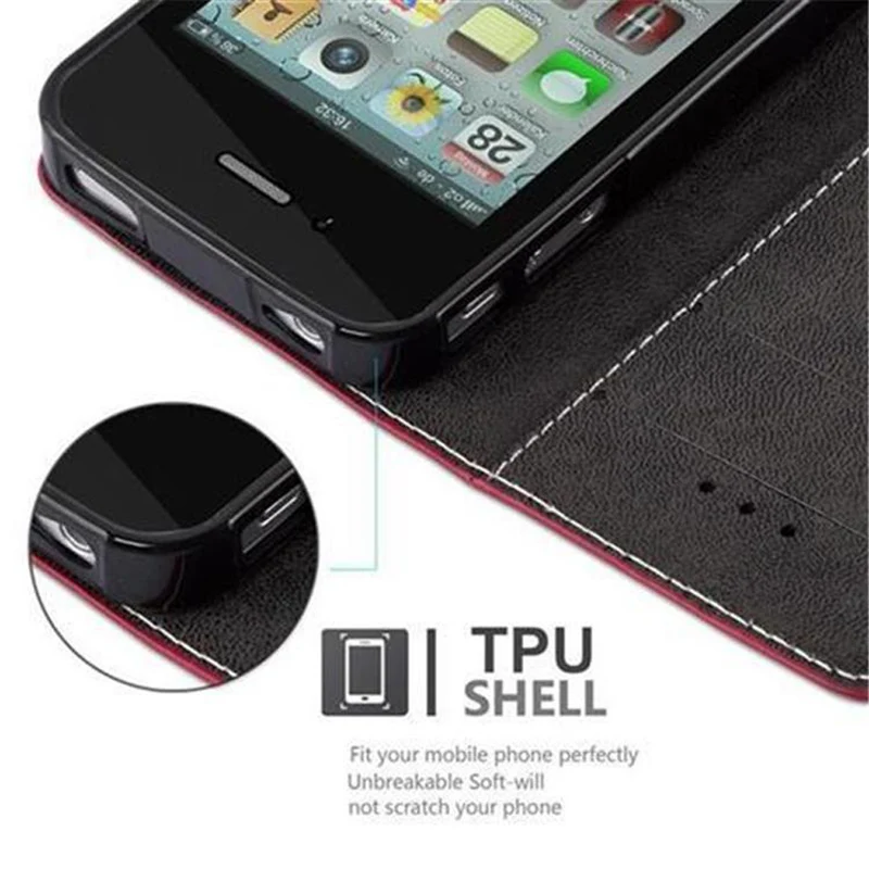 Cadorabo Hülle kompatibel mit Apple iPhone 4 / 4S Schutzhülle mit Magnetverschluss, Standfunktion und Kartenfach