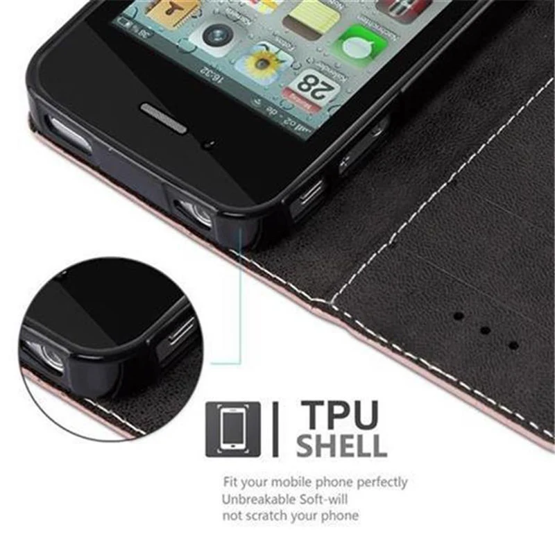 Cadorabo Hülle kompatibel mit Apple iPhone 4 / 4S Schutzhülle mit Magnetverschluss, Standfunktion und Kartenfach