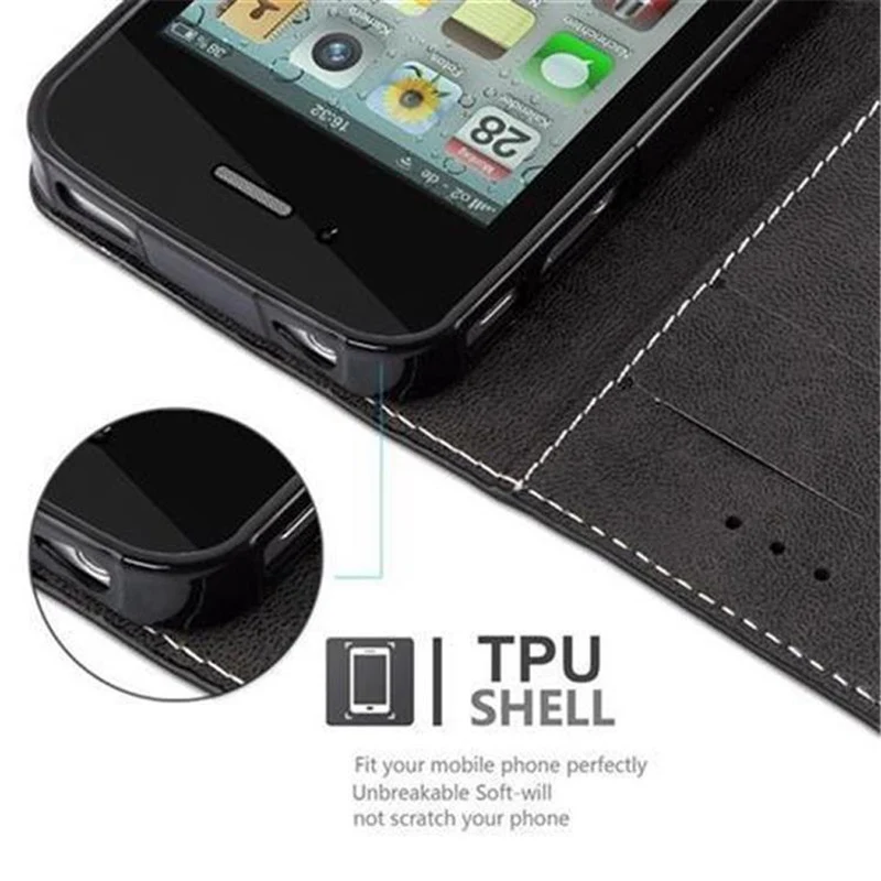 Cadorabo Hülle kompatibel mit Apple iPhone 4 / 4S Schutzhülle mit Magnetverschluss, Standfunktion und Kartenfach