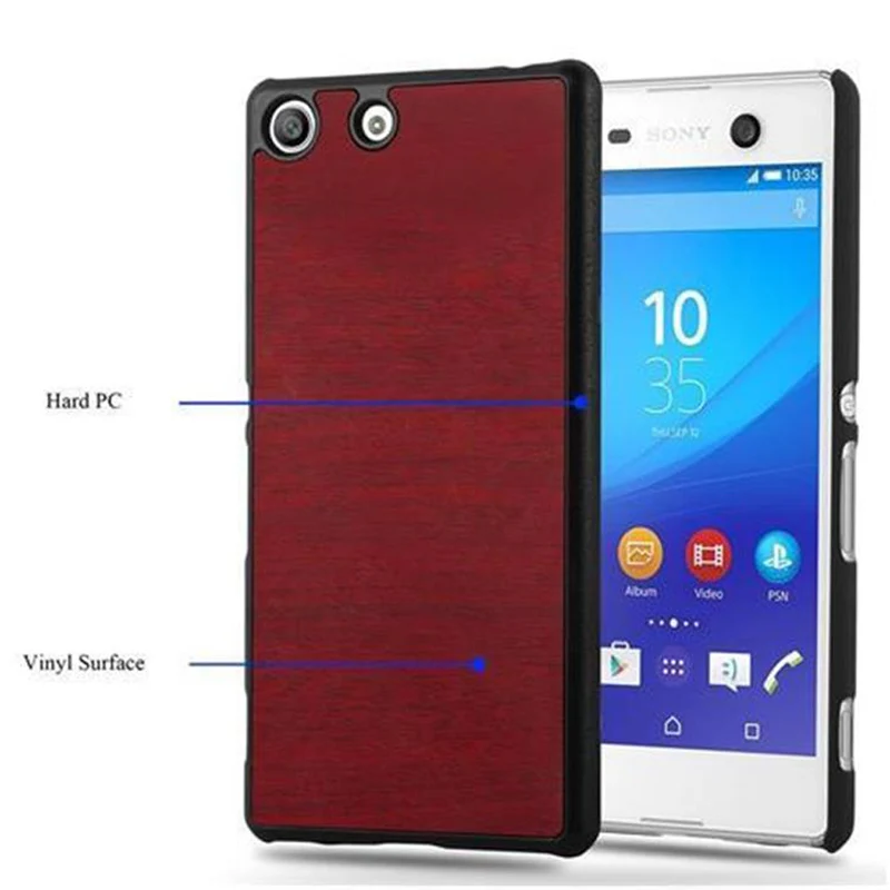 Cadorabo Hülle kompatibel mit Sony Xperia M5 Hard Case Schutzhülle in Holz Optik gegen Kratzer und Stöße