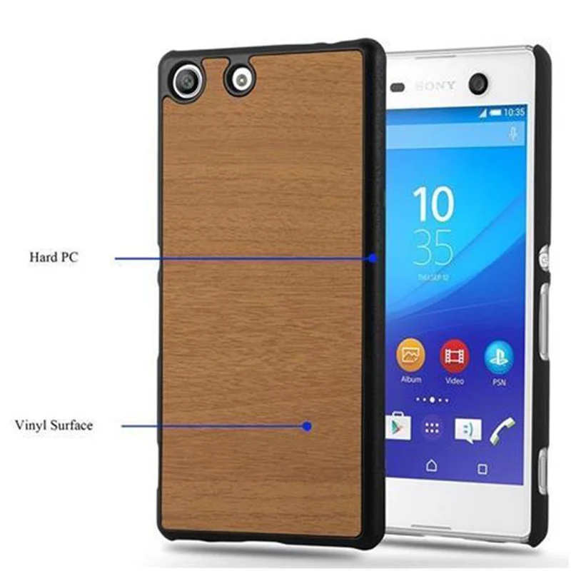 Cadorabo Hülle kompatibel mit Sony Xperia M5 Hard Case Schutzhülle in Holz Optik gegen Kratzer und Stöße