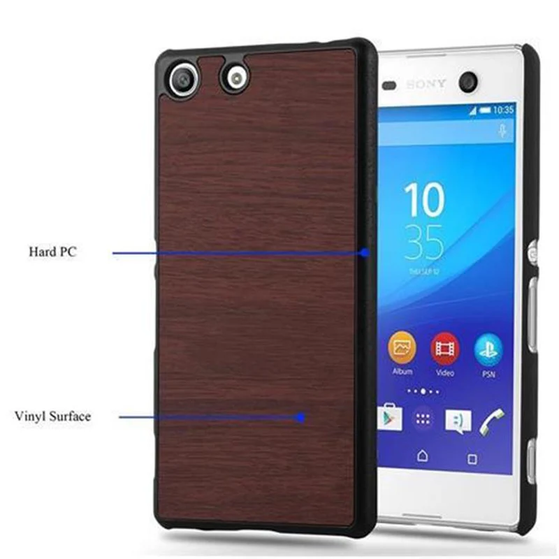 Cadorabo Hülle kompatibel mit Sony Xperia M5 Hard Case Schutzhülle in Holz Optik gegen Kratzer und Stöße