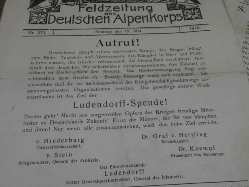 "Feldzeitung des Deutschen Alpenkorps" 7 Ausgaben - Mai 1918