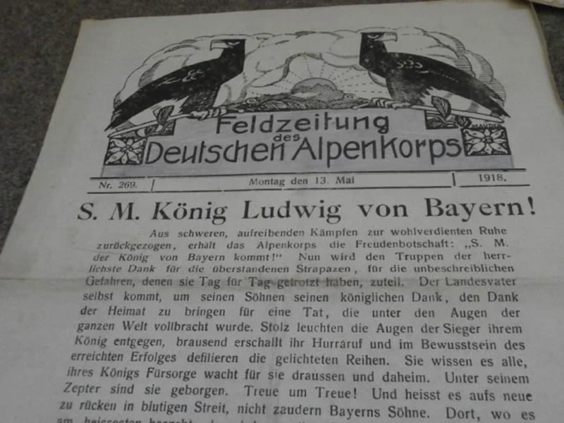"Feldzeitung des Deutschen Alpenkorps" 7 Ausgaben - Mai 1918
