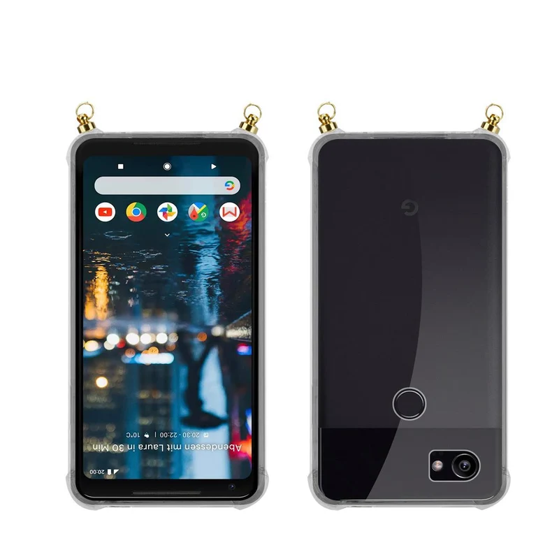 Silikon Hülle Handykette kompatibel mit Google PIXEL 2 XL mit goldenen Ringen