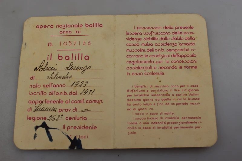 ONB "Balilla" Karte XII°