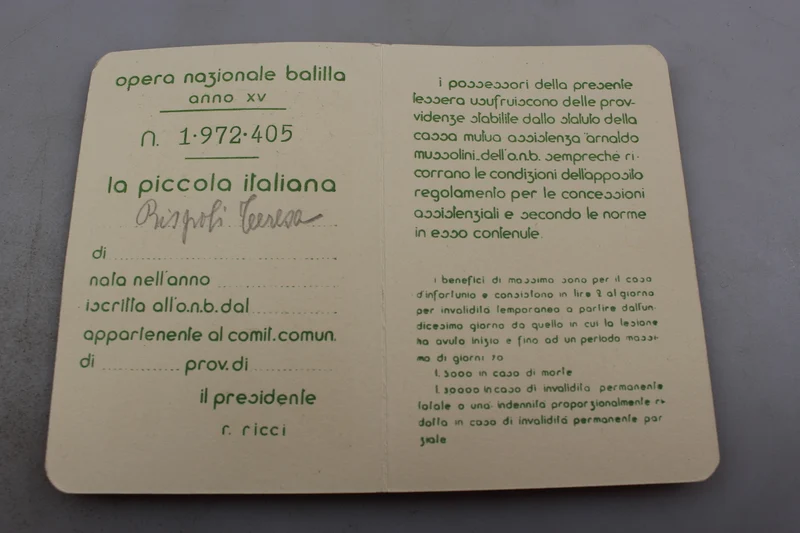 ONB-Mitgliedskarte "Little Italian" XV°