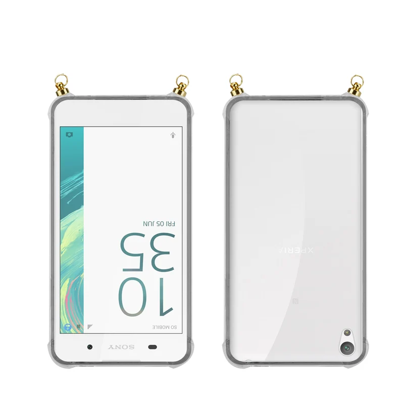 Silikon Hülle Handykette kompatibel mit Sony Xperia E5 mit goldenen Ringen