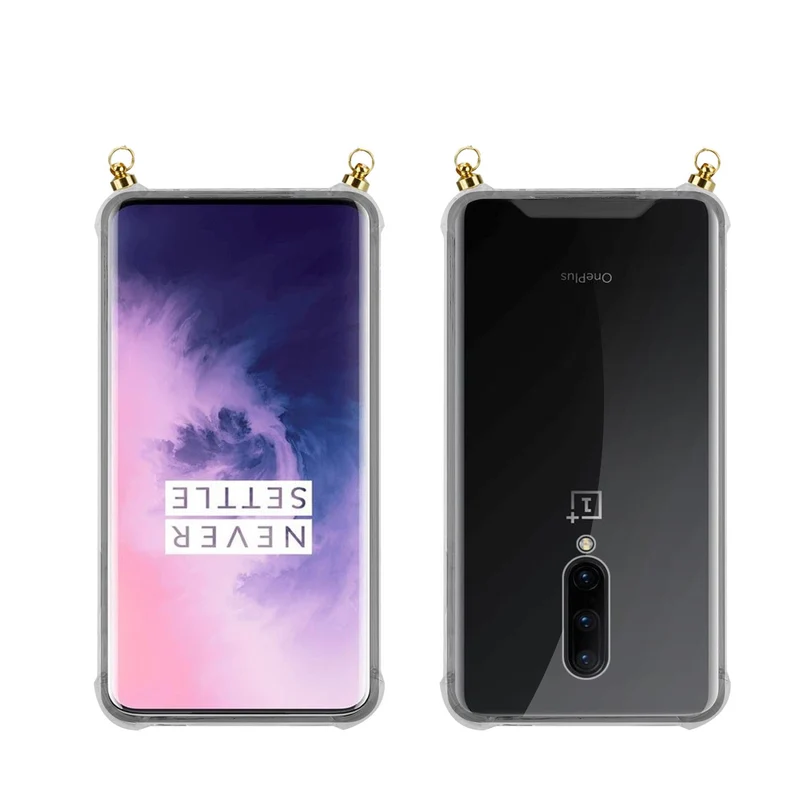 Silikon Hülle Handykette kompatibel mit OnePlus 7 PRO mit goldenen Ringen