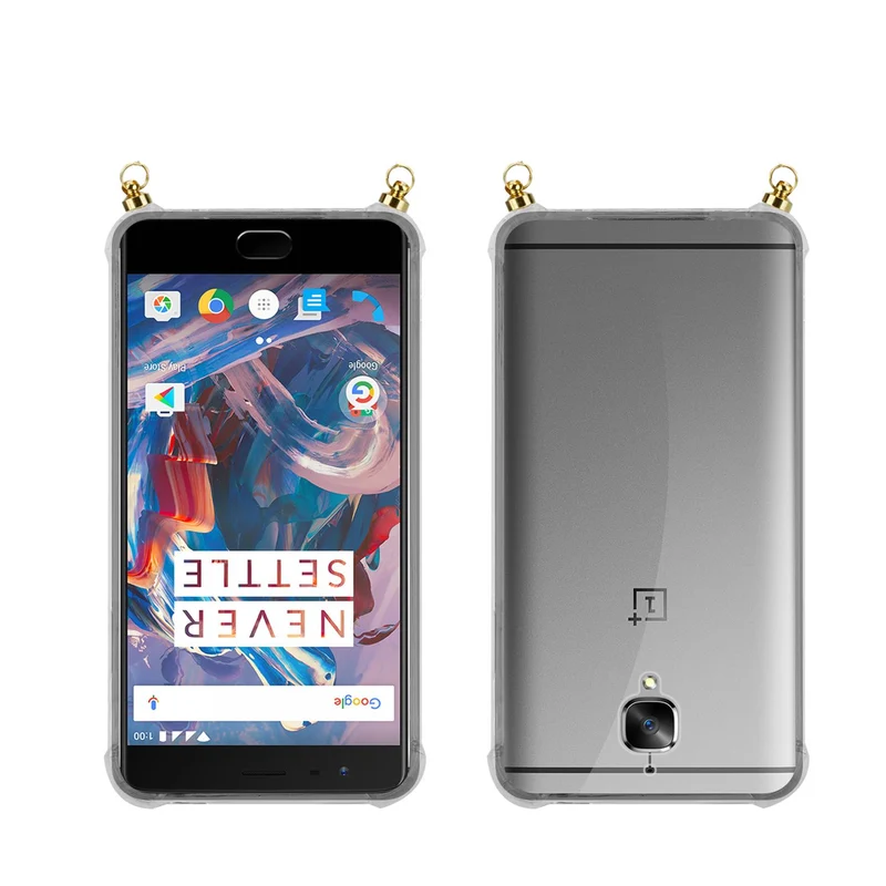 Silikon Hülle Handykette kompatibel mit OnePlus 3 / 3T mit goldenen Ringen