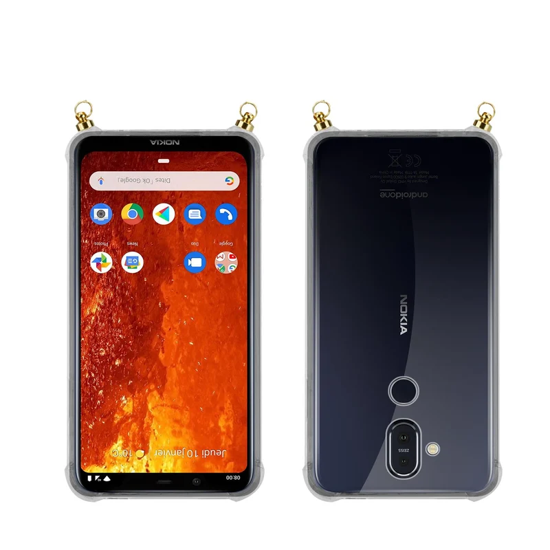 Silikon Hülle Handykette kompatibel mit Nokia 8,1 mit goldenen Ringen