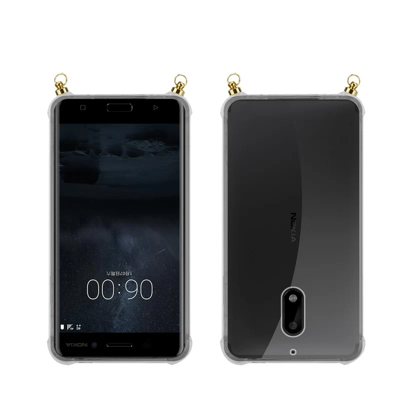 Silikon Hülle Handykette kompatibel mit Nokia 6 2017 mit goldenen Ringen