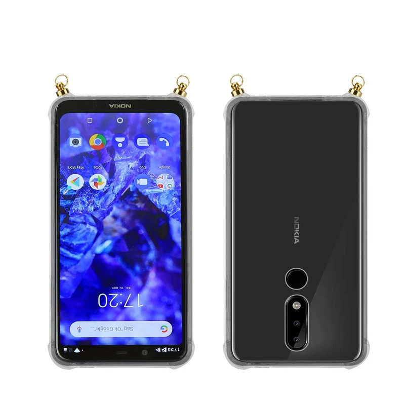 Silikon Hülle Handykette kompatibel mit Nokia 5.1 PLUS / X5 mit goldenen Ringen